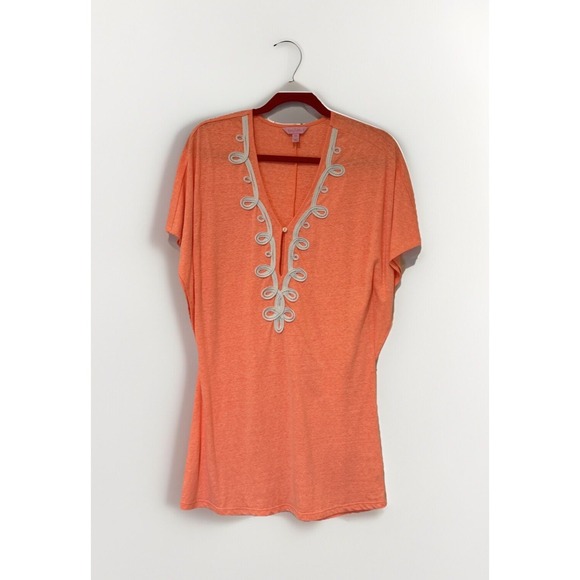 Lilly Pulitzer Tunic Top Cover Up XXS Orange Embroidered Summer Resortwear - Picture 2 of 9